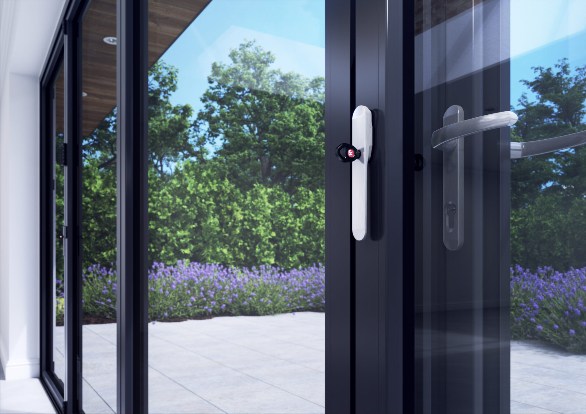 Bi-fold Doors close up of the korniche bifold door shootbolt handle 