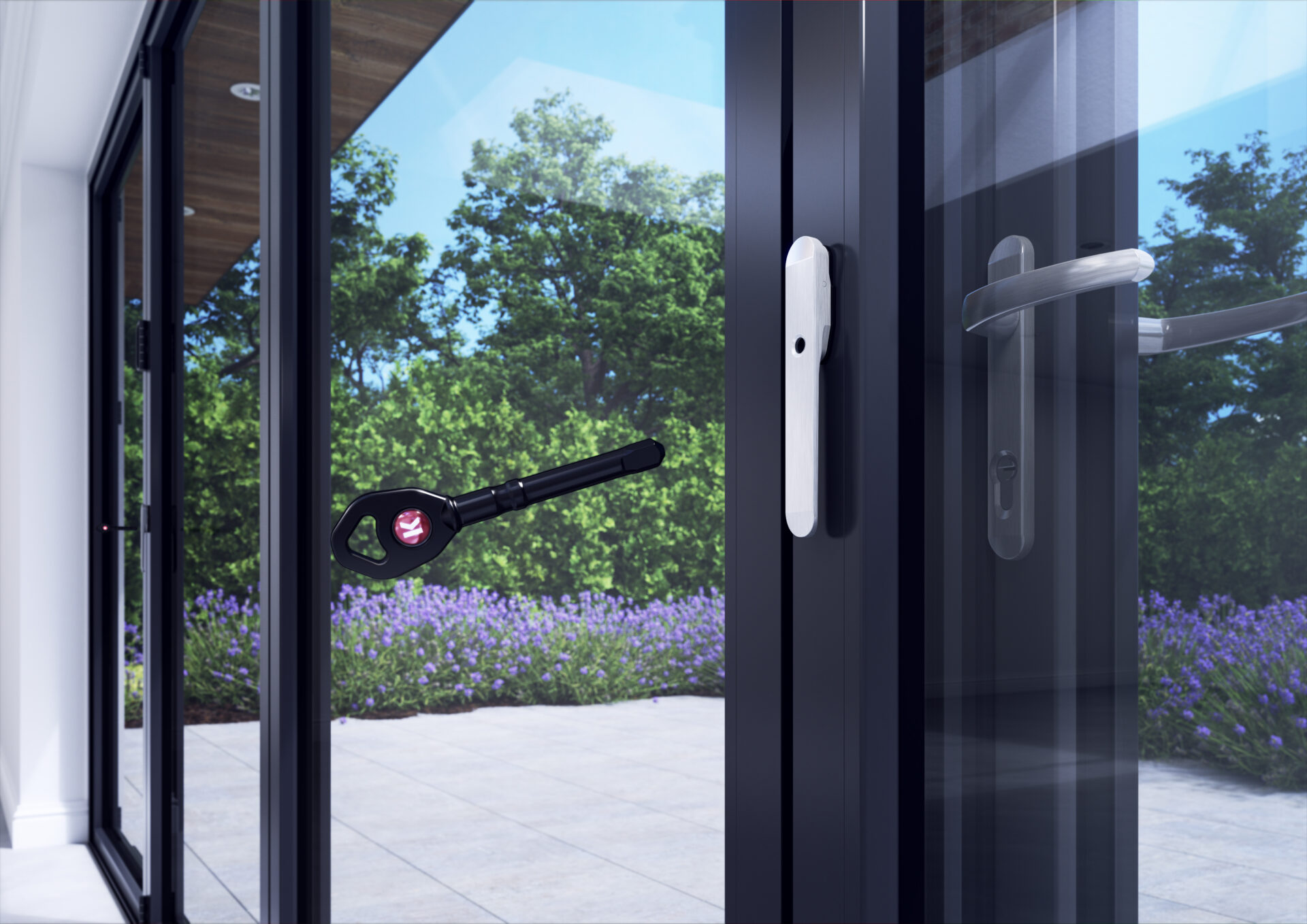 bi fold doors : the shootbolt handle of a korniche bifold