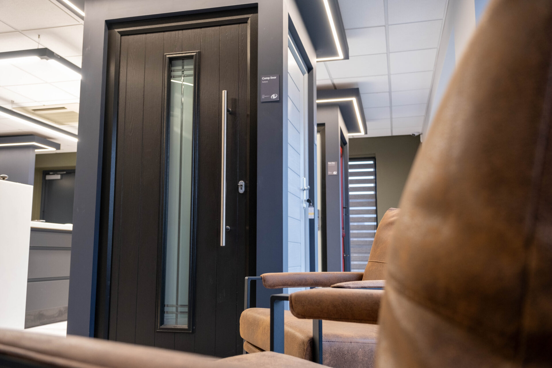 back door designs: Comp Door composite door in GFD Homes showroom.