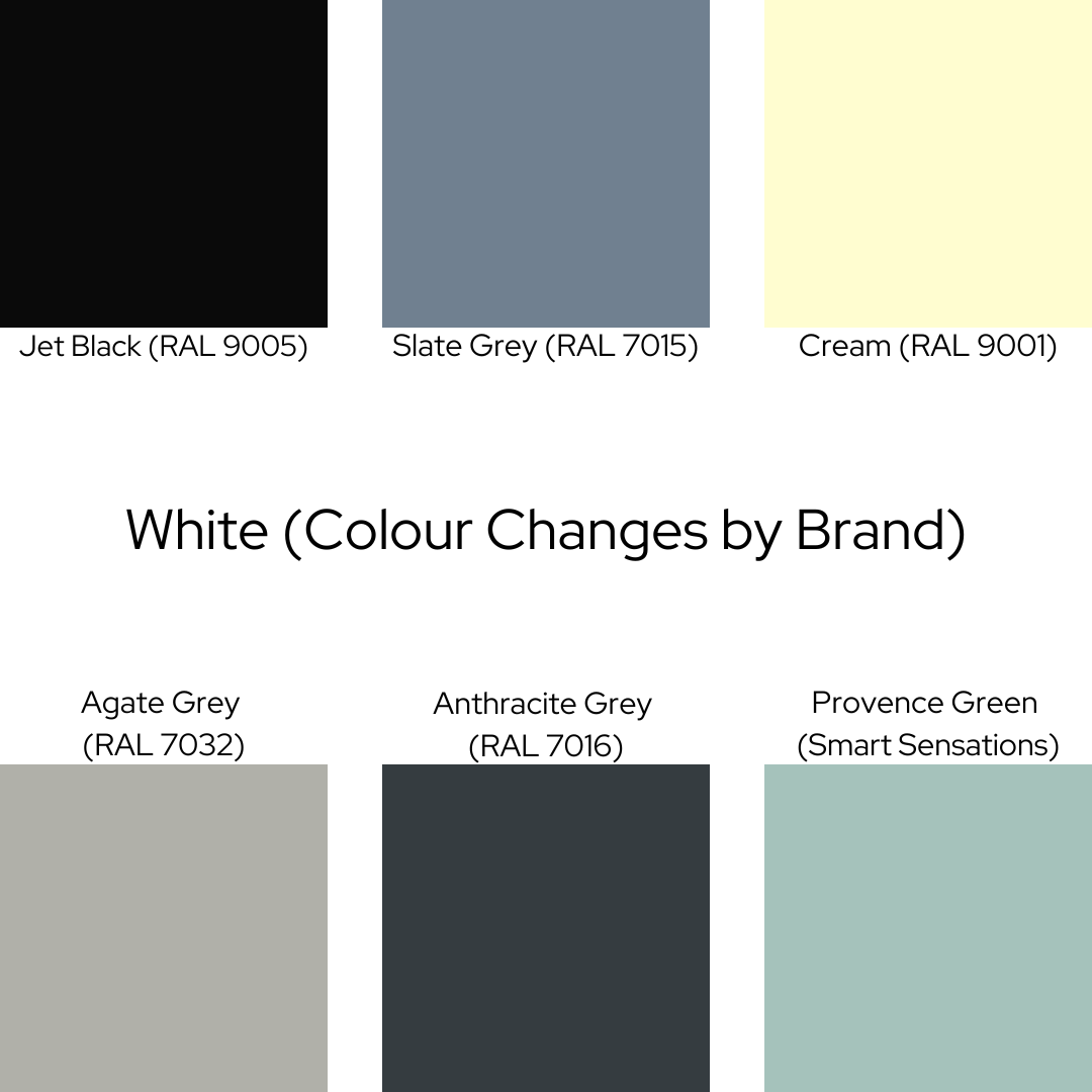 aluminium framed windows: image showing the different shades of popular aluminium framed window colours.