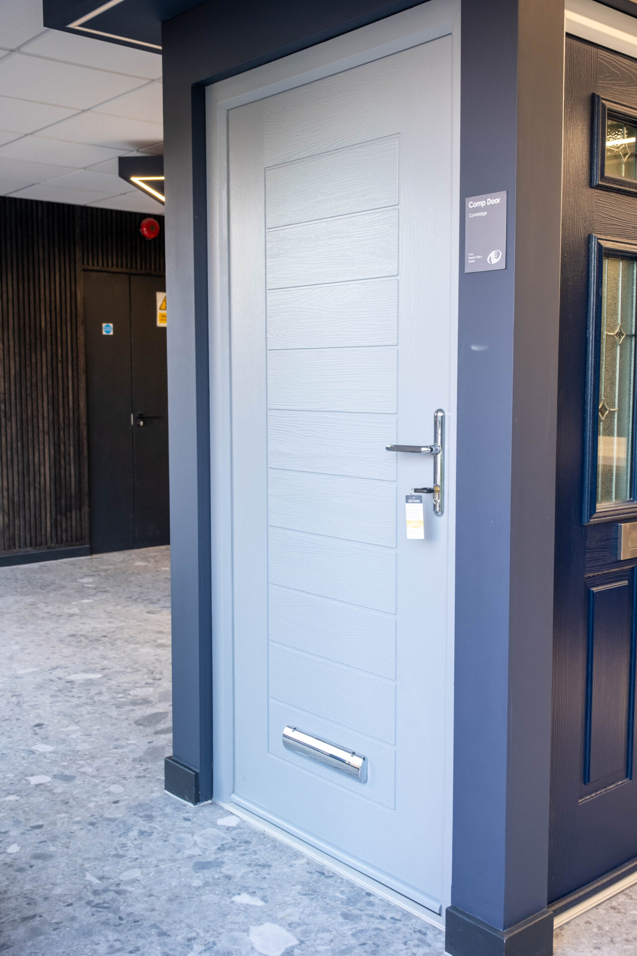 Front door colours: Comp Door Cambridge in French Grey.