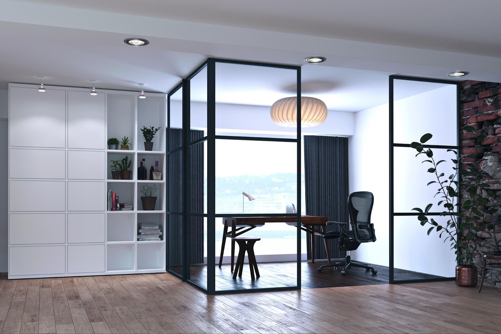 Aluspace Internal Screening being used in a home to create an office