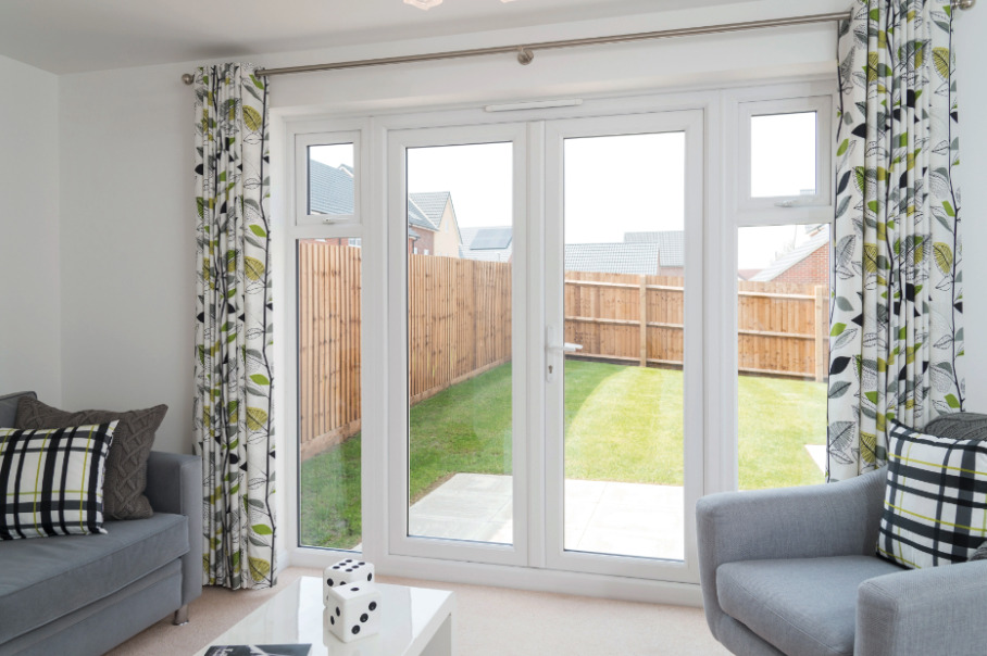 French doors installed in a home as a patio door.
