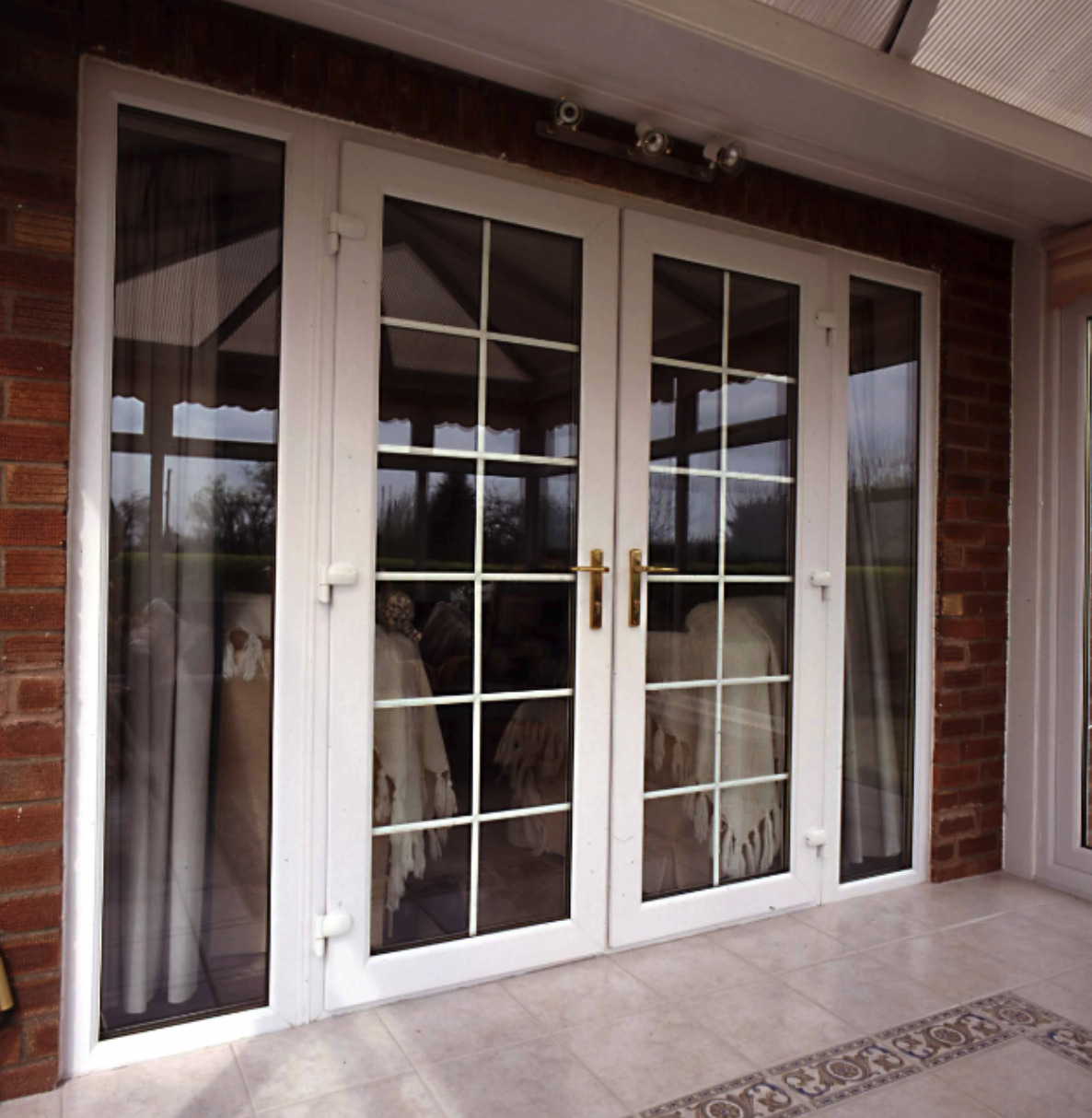 French patio doors in white, closed.
