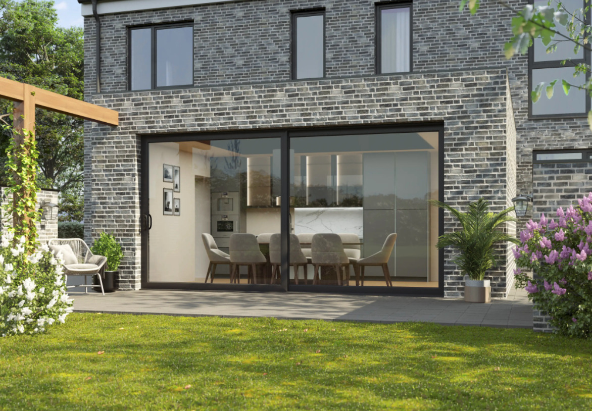 Sliding door installed on rear of property as a patio door.