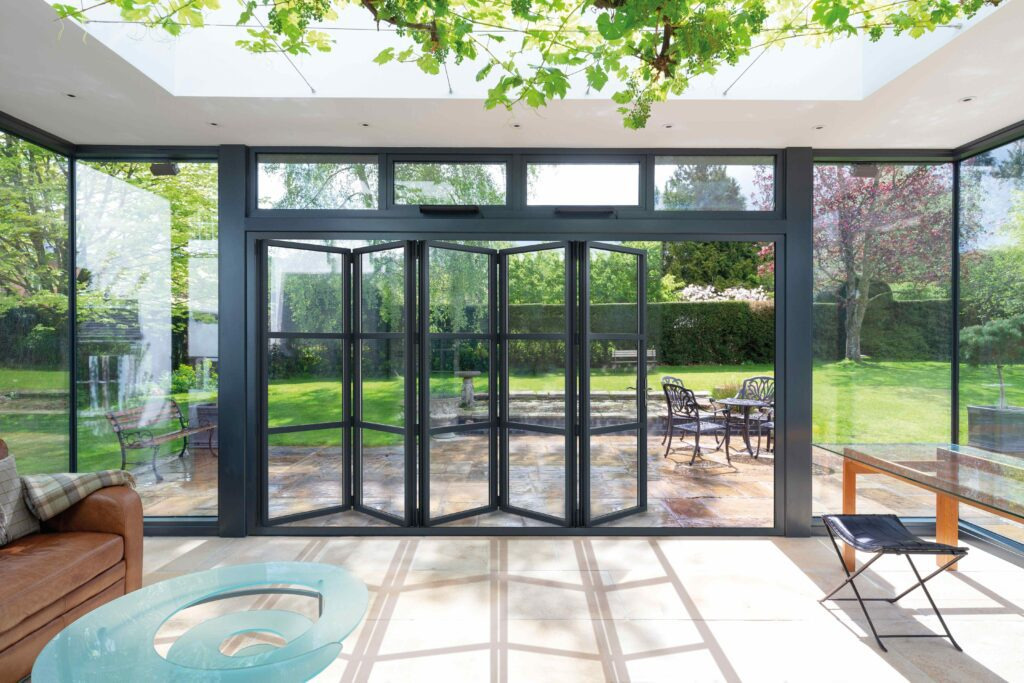 GFD Homes Crittall-style bifolds installed in a home's living room.